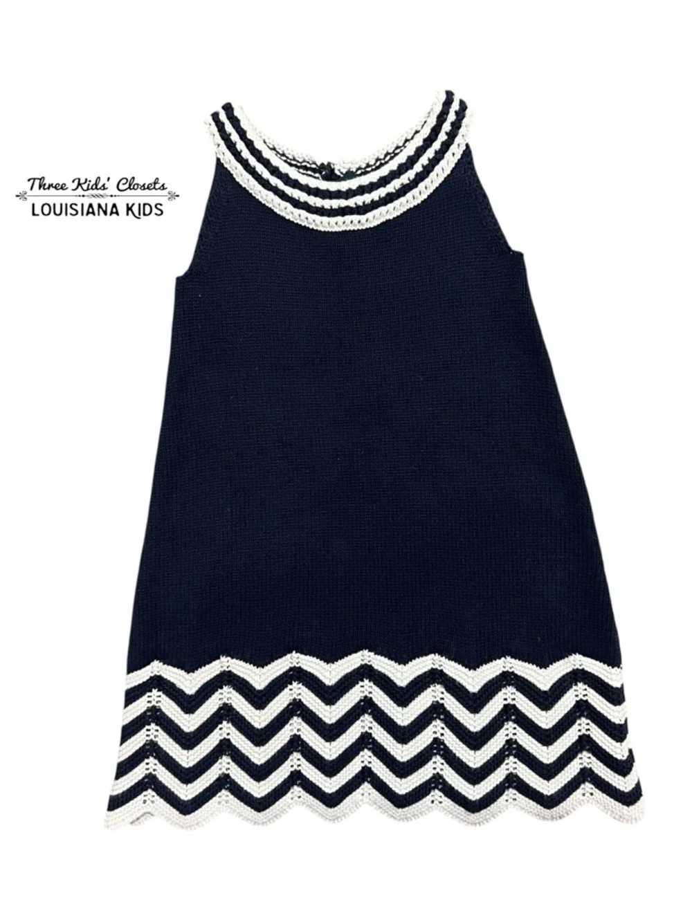Baby Gap 5Y Navy Chevron Trim Crochey Knit Dress